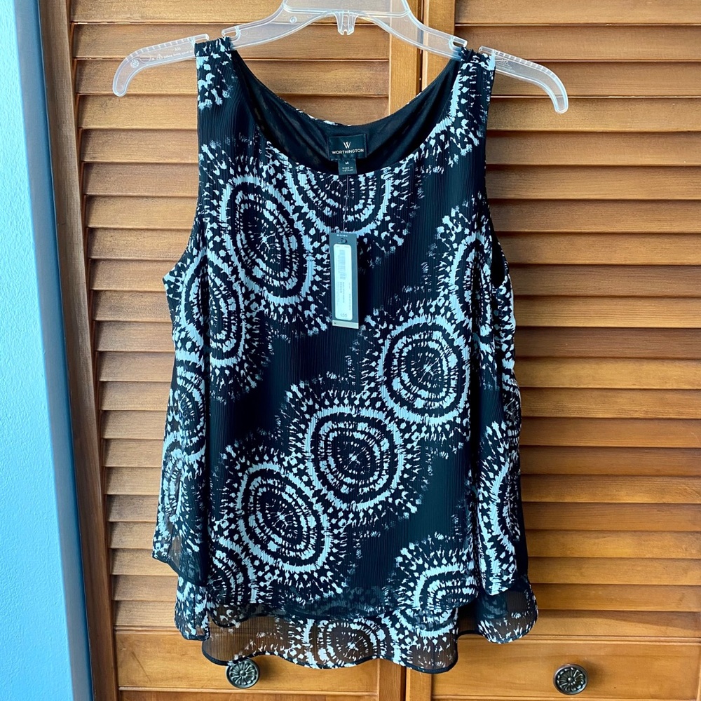 Black & white blouse with tie-dye pattern NWT - M